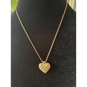 Avon Gold-Tone Heart Pendant Necklace 18" With Blue Crystal Rhinestones